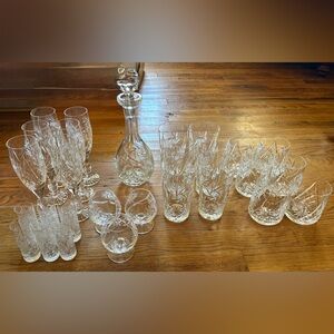 DCM Hungary Pinwheel Decanter Set Genuine Hand Cut 24% Lead Crystal Barware